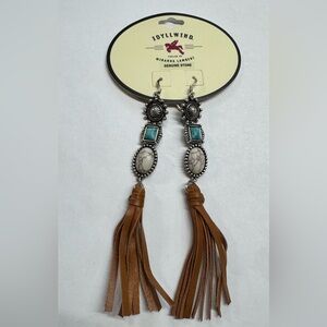 Idyllwind Silver and Turquoise Dangle Earrings with Brown Tassels